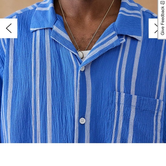 UO Standard Cloth Liam Stripe Crinkle Shirt XL Blue Casual Cotton Striped - Picture 3 of 11